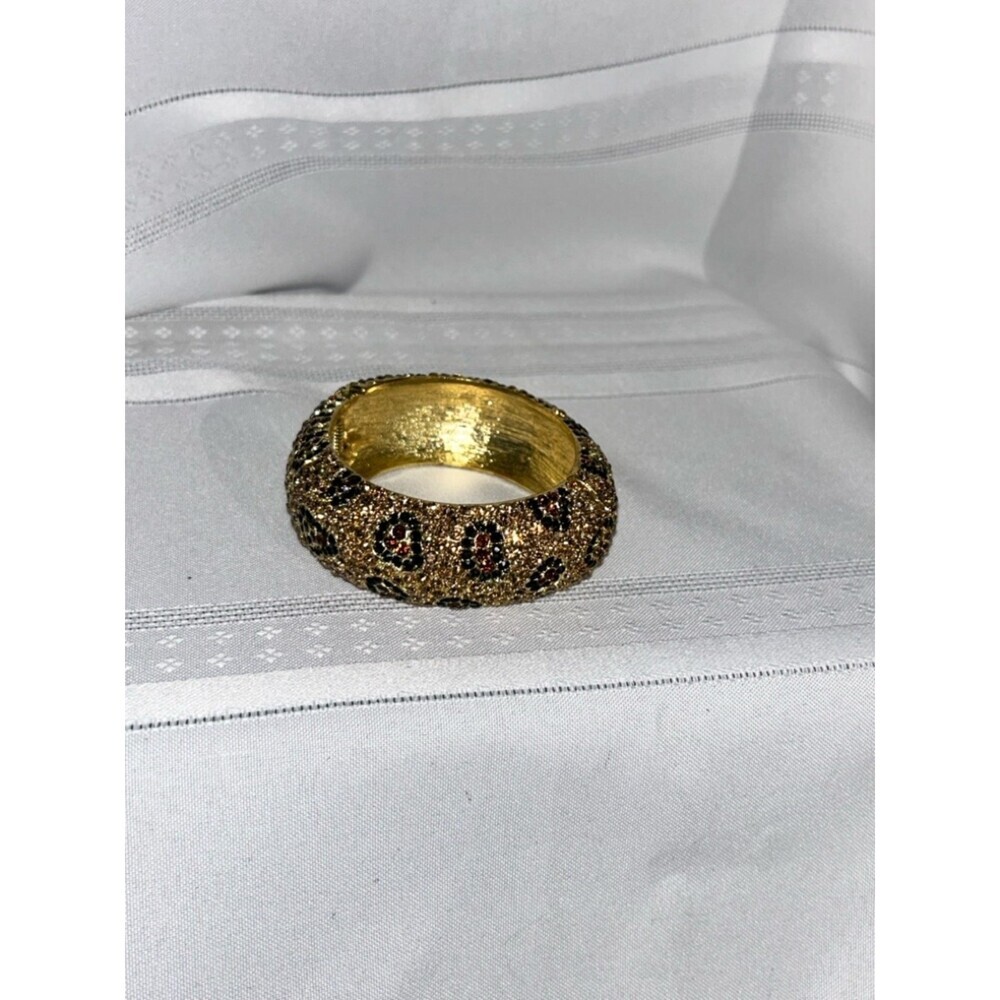 Bebe Gold Leopard Print Rhinestone Bangle - Picture 14 of 16